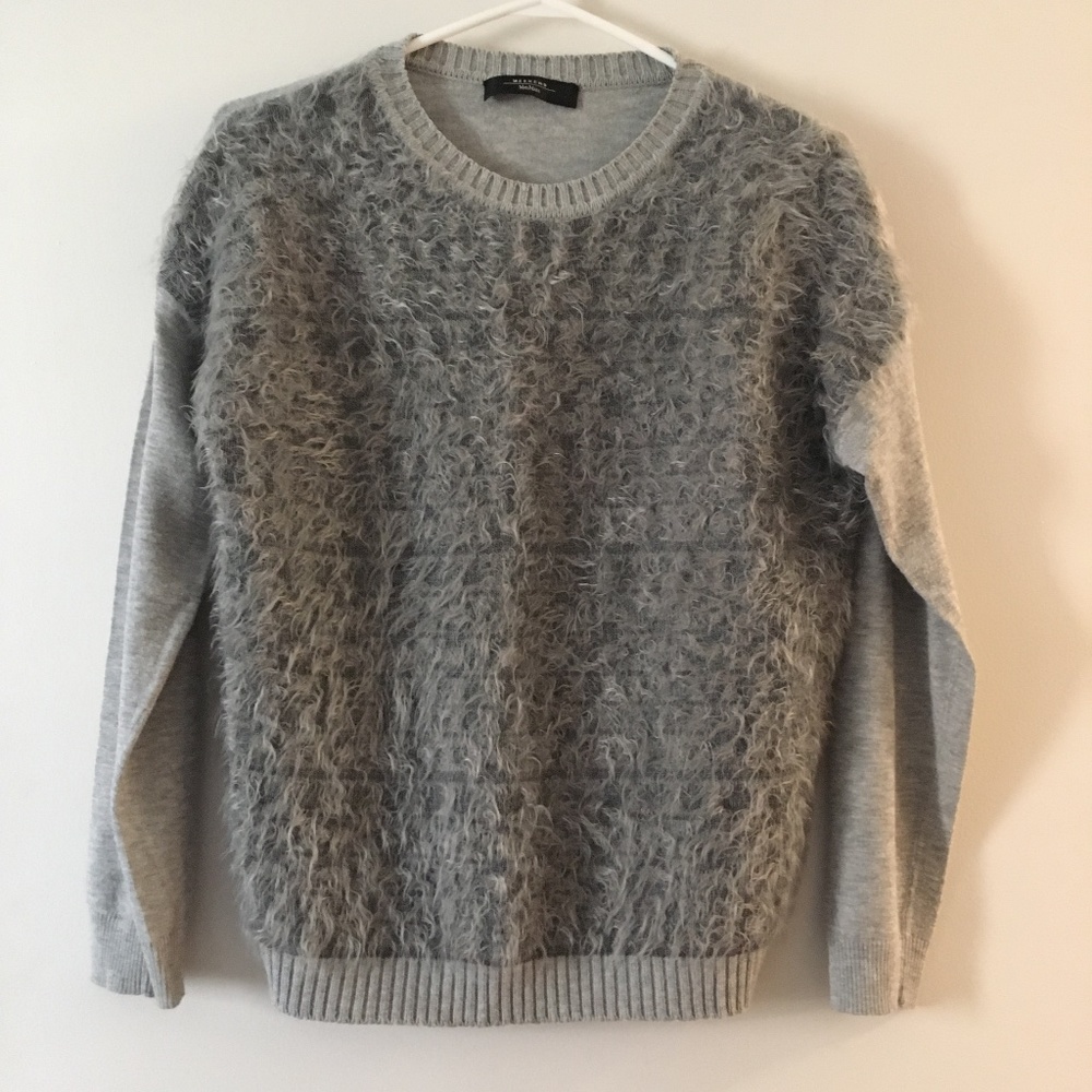 MAX MARA Grey Fuzzy Furry Front Crew Sweater M